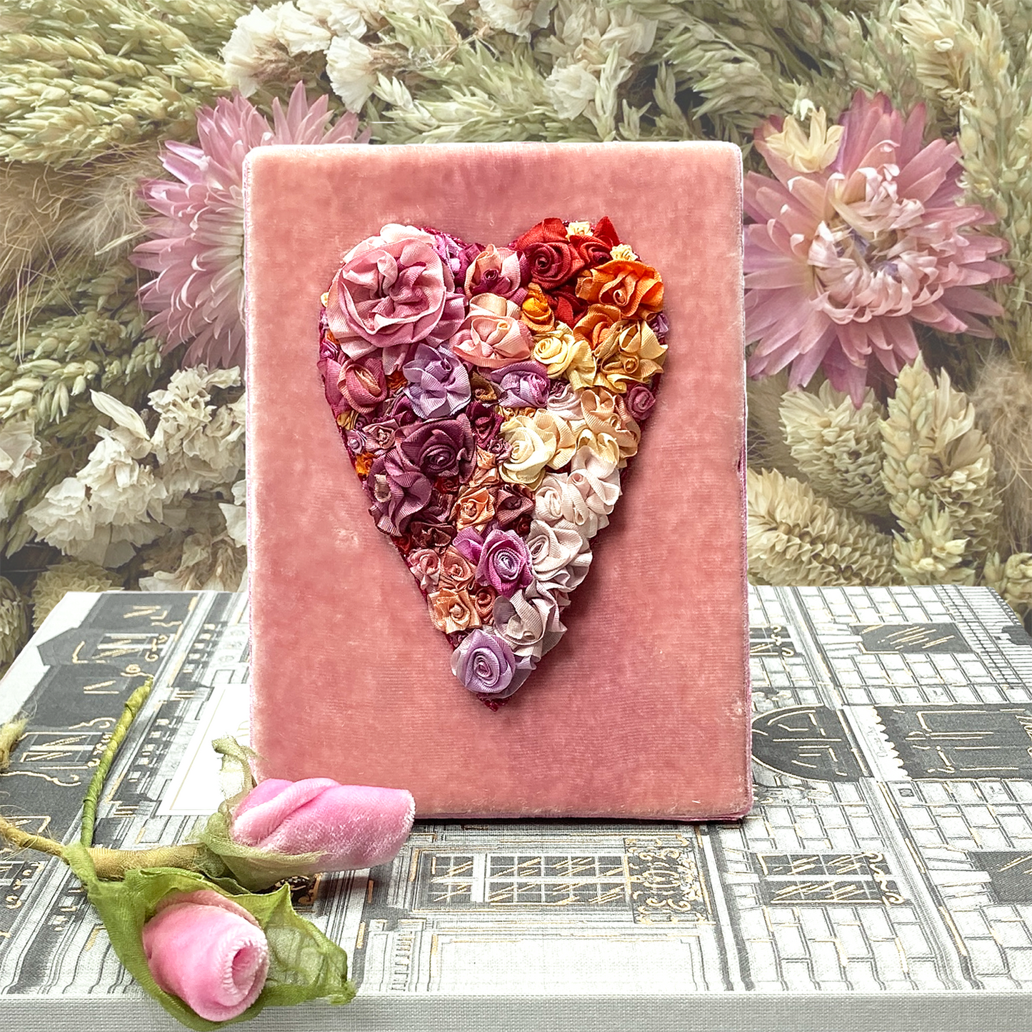 Encrusted Heart on Velvet Easel