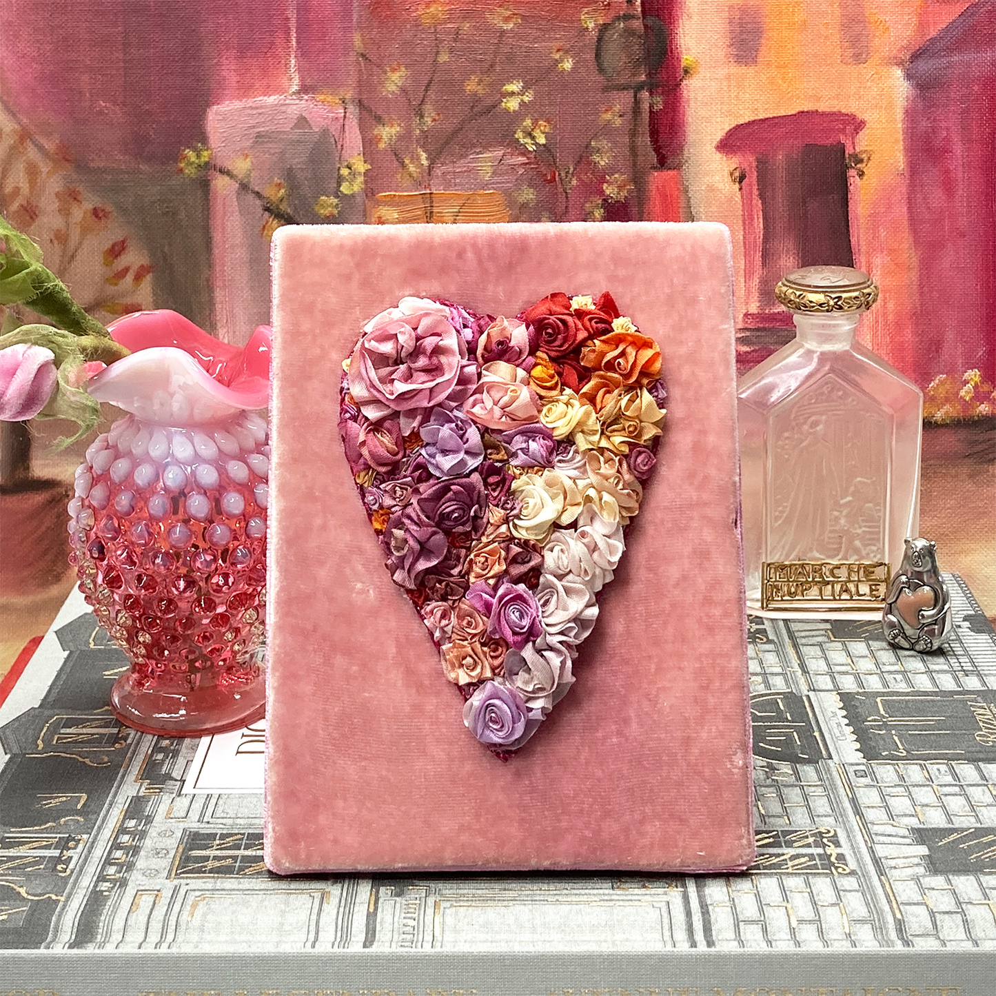 Encrusted Heart on Velvet Easel