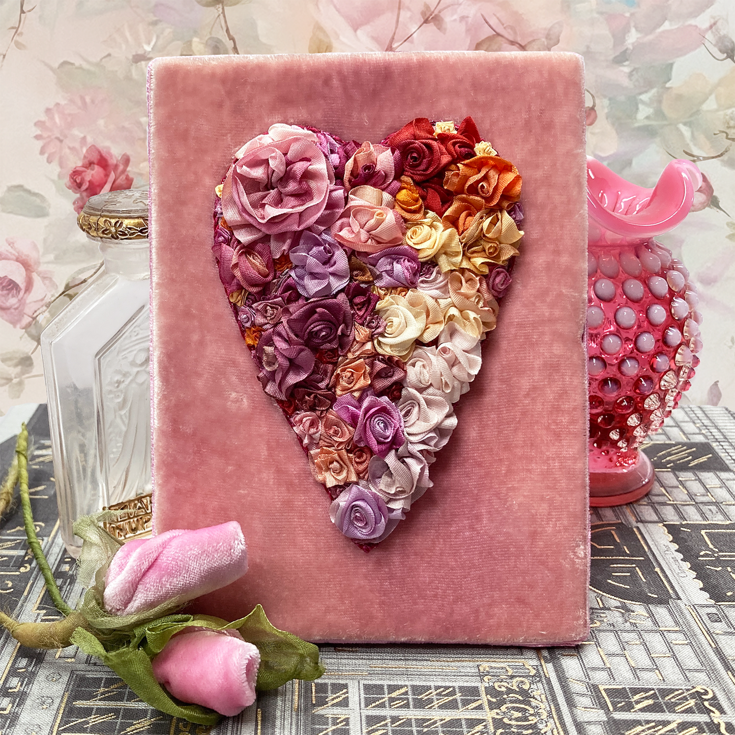 Encrusted Heart on Velvet Easel