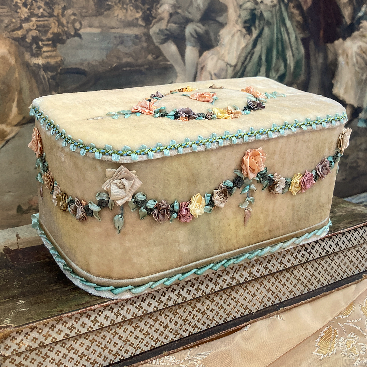 Old Picket Fence Treasure Chest with Rococo Embroidery