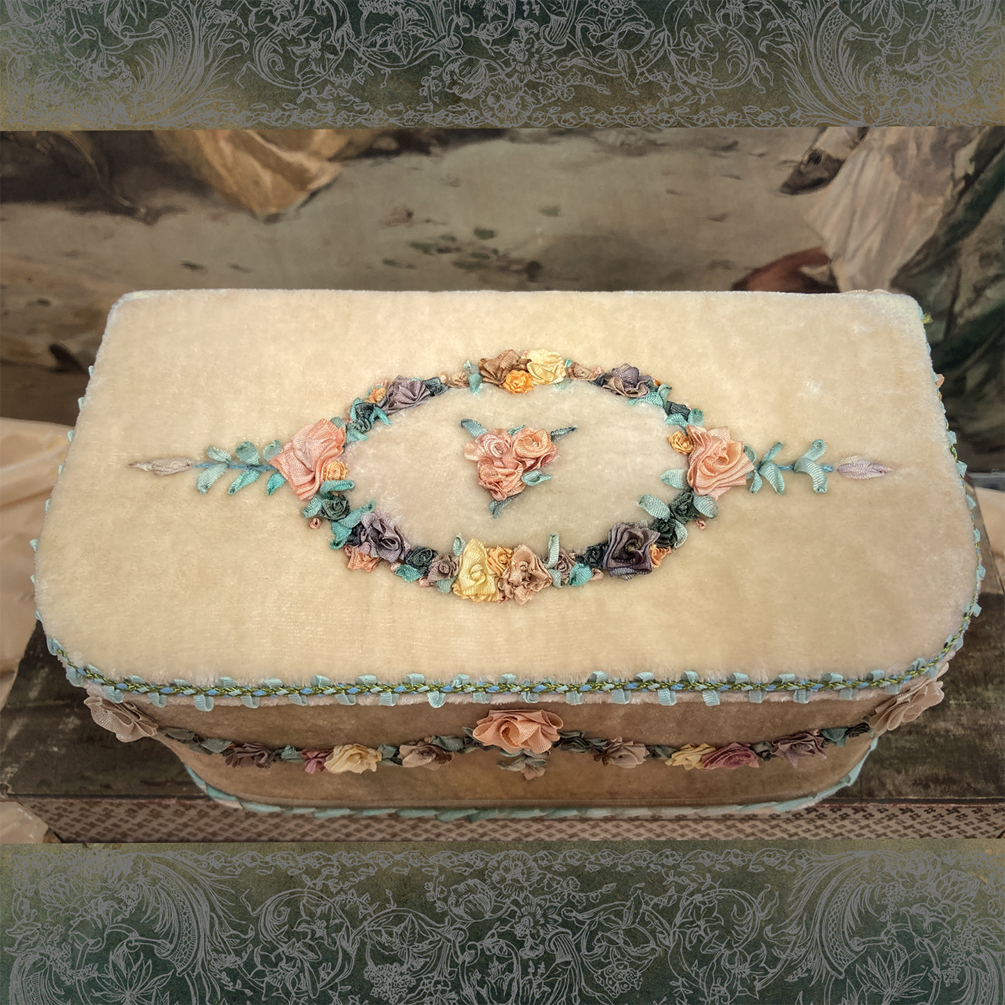 Old Picket Fence Treasure Chest with Rococo Embroidery