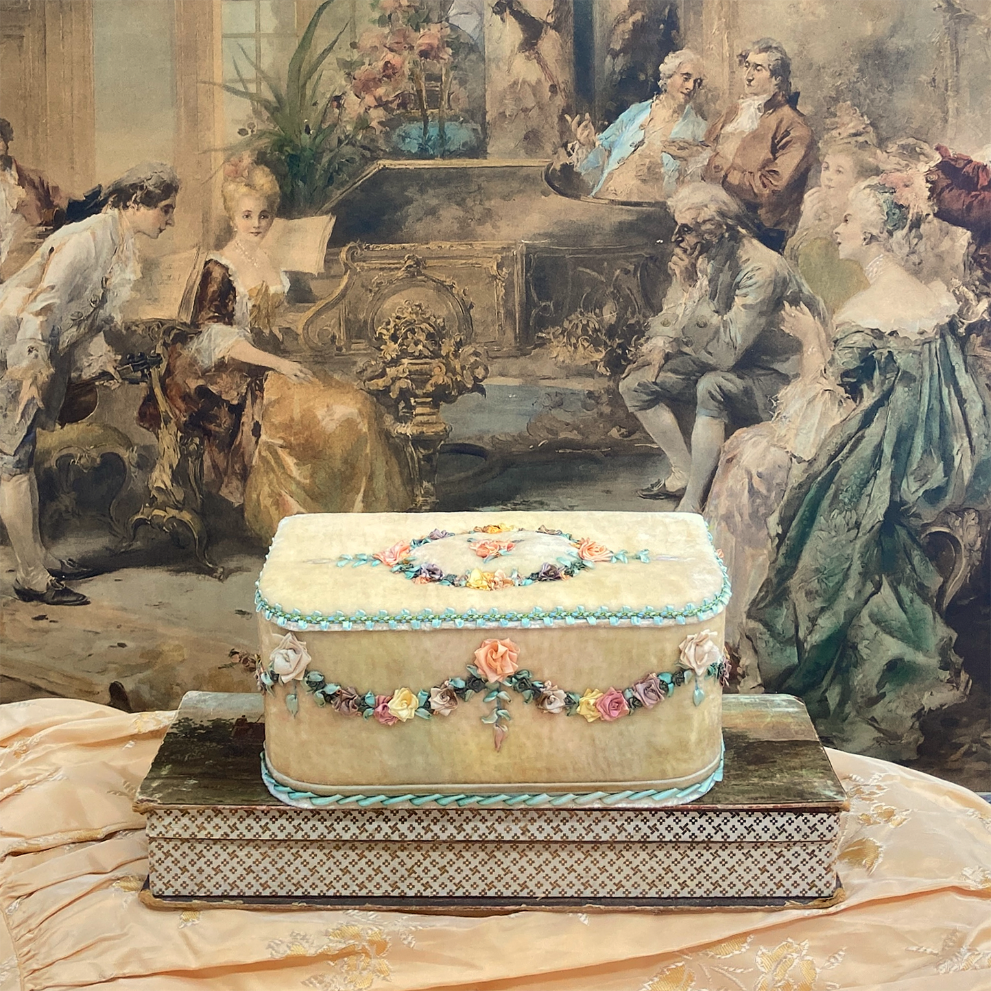 Old Picket Fence Treasure Chest with Rococo Embroidery
