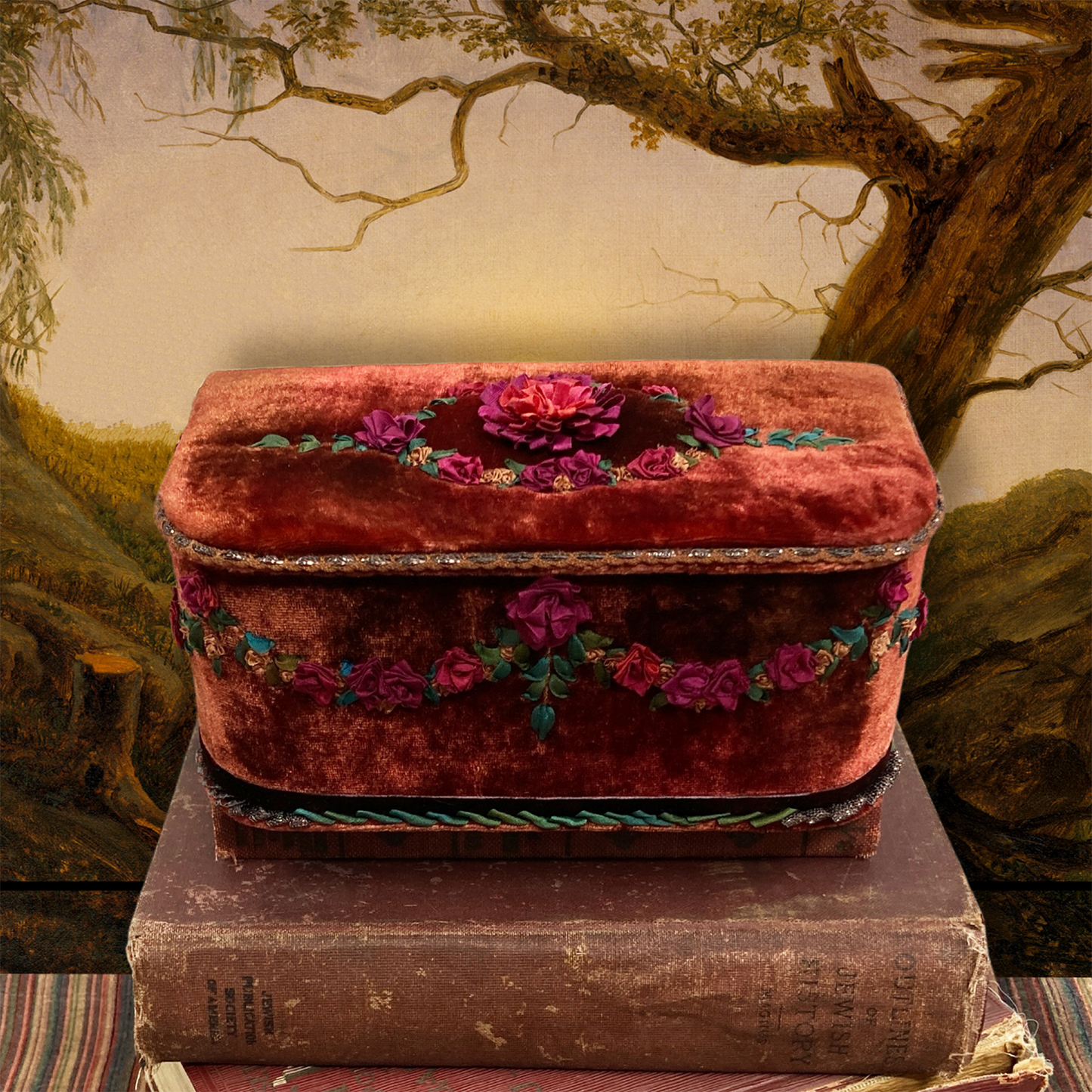 Brown Garnet Treasure Chest with Rococo Embroidery