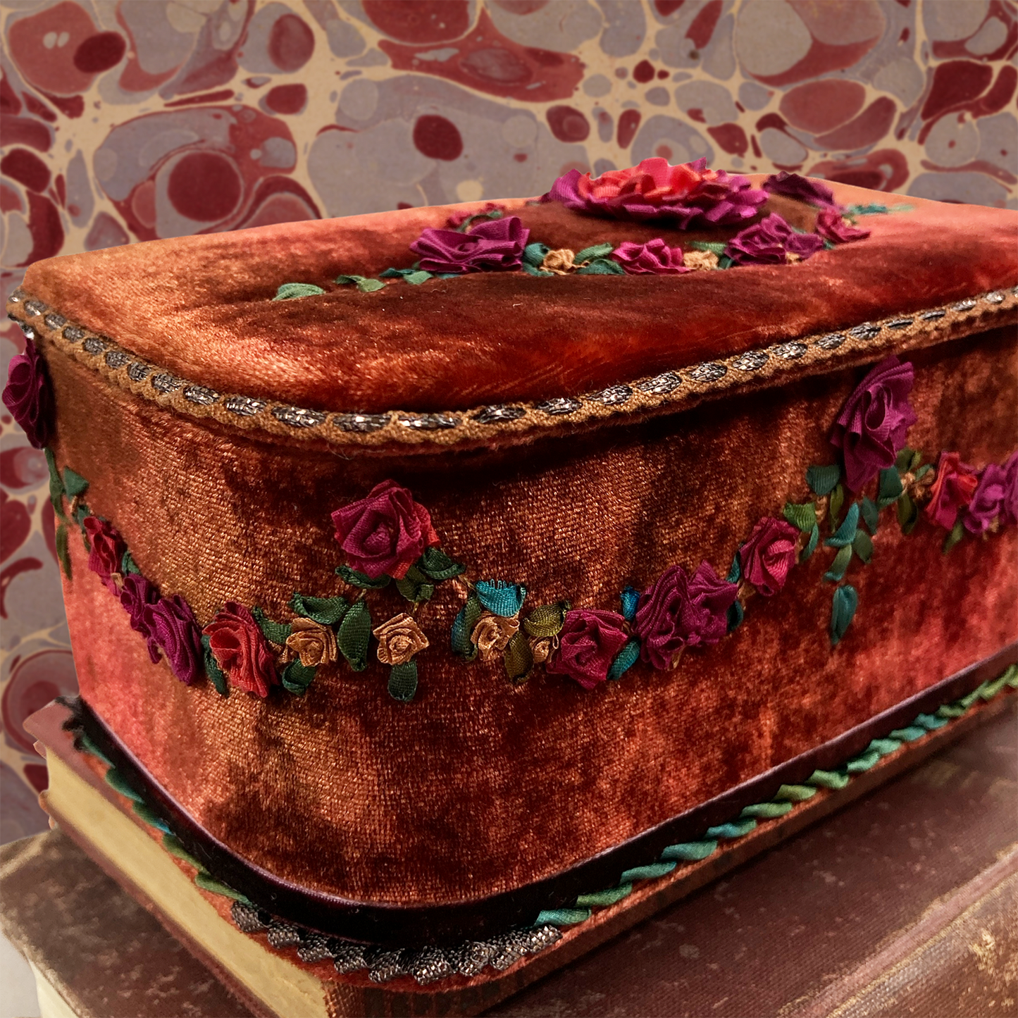 Brown Garnet Treasure Chest with Rococo Embroidery
