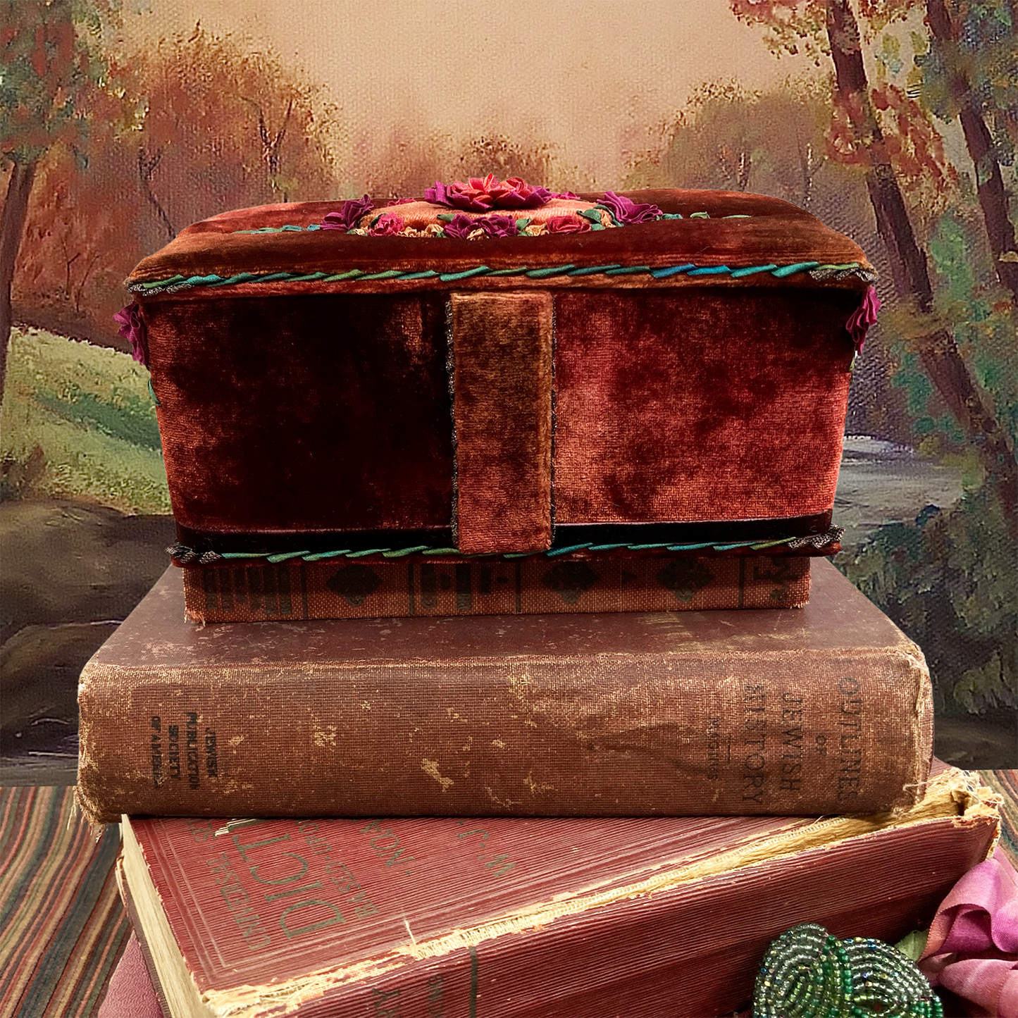 Brown Garnet Treasure Chest with Rococo Embroidery